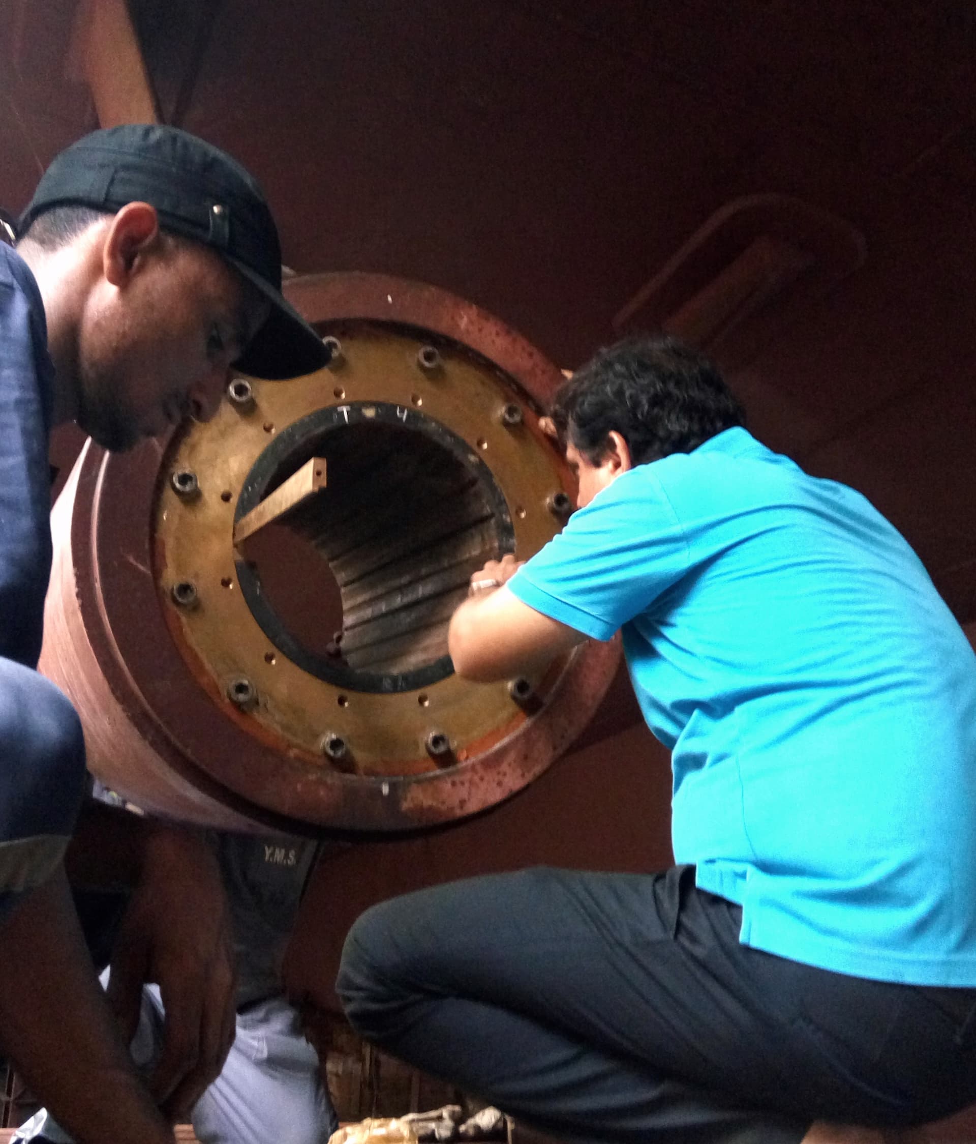 Stern tube bearing made by Lignum Vitae being installed